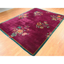 Load image into Gallery viewer, 9&#39;10&quot;x13&#39;5&quot; Magenta Purple, Antique Nichols, Chinese Art Deco, Hand Knotted, 100% Wool, Clean, Sides And Ends Professionally Redone And Secured, Slight Wear, Oriental Rug FWR470886