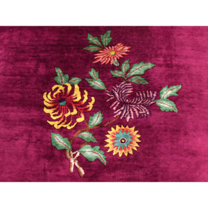 9'10"x13'5" Magenta Purple, Antique Nichols, Chinese Art Deco, Hand Knotted, 100% Wool, Clean, Sides And Ends Professionally Redone And Secured, Slight Wear, Oriental Rug FWR470886
