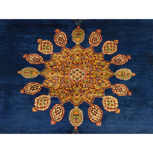 4'7"x7'2" Estate Blue, Antique Persian Tabriz, Open Field ,hanging Lanterns Design, Hand Knotted, 100% Wool, Clean, Sides And Ends Professionally Secured, Full Pile And Soft, Oriental Rug FWR470892