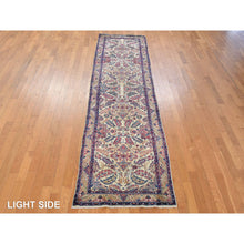 Load image into Gallery viewer, 3&#39;x12&#39; Oyster White, Antique Persian Kerman, Hand Knotted, 100% Wool, Clean, Sides And Ends Professionally Secured, Good Condition, Runner, Oriental Rug FWR470910