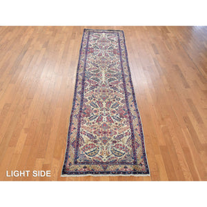 3'x12' Oyster White, Antique Persian Kerman, Hand Knotted, 100% Wool, Clean, Sides And Ends Professionally Secured, Good Condition, Runner, Oriental Rug FWR470910
