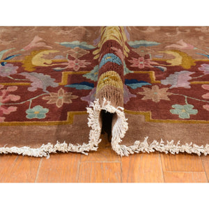 8'10"x11'5" Tumbleweed Brown, Antique Chinese Art Deco Rug, Nichols, Full Plush Pile, Clean And Soft, Tone On Tone, All Over Design, 100% Wool, Hand Knotted, Oriental FWR470952