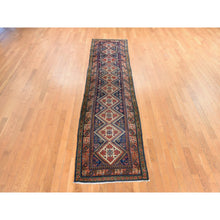 Load image into Gallery viewer, 2&#39;8&quot;x12&#39; Navy Blue, Antique Persian Hamadan Rug, Signed, Good Condition, Clean And Soft, Geometric Medallions Design, 100% Wool, Hand Knotted, Runner, Oriental FWR470958