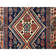 Load image into Gallery viewer, 2&#39;8&quot;x12&#39; Navy Blue, Antique Persian Hamadan Rug, Signed, Good Condition, Clean And Soft, Geometric Medallions Design, 100% Wool, Hand Knotted, Runner, Oriental FWR470958