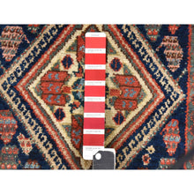 Load image into Gallery viewer, 2&#39;8&quot;x12&#39; Navy Blue, Antique Persian Hamadan Rug, Signed, Good Condition, Clean And Soft, Geometric Medallions Design, 100% Wool, Hand Knotted, Runner, Oriental FWR470958