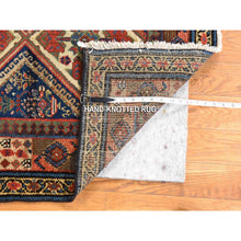 Load image into Gallery viewer, 2&#39;8&quot;x12&#39; Navy Blue, Antique Persian Hamadan Rug, Signed, Good Condition, Clean And Soft, Geometric Medallions Design, 100% Wool, Hand Knotted, Runner, Oriental FWR470958