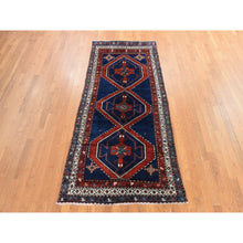 Load image into Gallery viewer, 4&#39;x8&#39;9&quot; Navy Blue, Antique Caucasian Rug, Armenian Kazak, Good Condition, Clean And Soft, Geometric Medallions Design, 100% Wool, Hand Knotted, Full Pile, Wide Runner, Oriental FWR470970