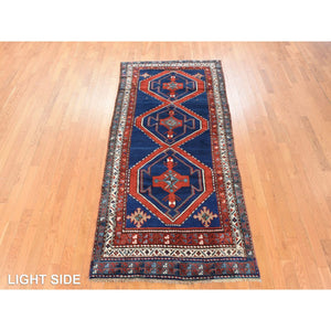 4'x8'9" Navy Blue, Antique Caucasian Rug, Armenian Kazak, Good Condition, Clean And Soft, Geometric Medallions Design, 100% Wool, Hand Knotted, Full Pile, Wide Runner, Oriental FWR470970