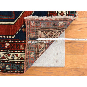 4'x8'9" Navy Blue, Antique Caucasian Rug, Armenian Kazak, Good Condition, Clean And Soft, Geometric Medallions Design, 100% Wool, Hand Knotted, Full Pile, Wide Runner, Oriental FWR470970