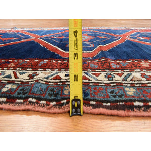 4'x8'9" Navy Blue, Antique Caucasian Rug, Armenian Kazak, Good Condition, Clean And Soft, Geometric Medallions Design, 100% Wool, Hand Knotted, Full Pile, Wide Runner, Oriental FWR470970