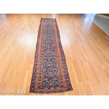 Load image into Gallery viewer, 3&#39;4&quot;x16&#39;3&quot; Midnight Blue, Antique Kurdish Bijar Persian Rug, Good Condition, Clean And Soft, Geometric Fish Mahi Herat Design, 100% Wool, Hand Knotted, Full Pile, Wide Runner, Oriental FWR470976