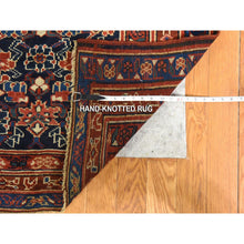 Load image into Gallery viewer, 3&#39;4&quot;x16&#39;3&quot; Midnight Blue, Antique Kurdish Bijar Persian Rug, Good Condition, Clean And Soft, Geometric Fish Mahi Herat Design, 100% Wool, Hand Knotted, Full Pile, Wide Runner, Oriental FWR470976