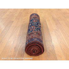 Load image into Gallery viewer, 3&#39;4&quot;x16&#39;3&quot; Midnight Blue, Antique Kurdish Bijar Persian Rug, Good Condition, Clean And Soft, Geometric Fish Mahi Herat Design, 100% Wool, Hand Knotted, Full Pile, Wide Runner, Oriental FWR470976
