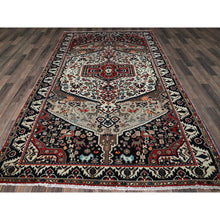 Load image into Gallery viewer, 5&#39;4&quot;x9&#39;8&quot; Chiffon White, Vintage Persian Bakhtiar With Small Animal Figurines, Zero Pile, Sheared Low, Even Wear, Sides And Ends Professionally Secured, 100% Wool, Hand Knotted, Good Condition, Wide Runner, Oriental Rug FWR4704