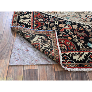 5'4"x9'8" Chiffon White, Vintage Persian Bakhtiar with Small Animal Figurines, Zero Pile, Sheared Low, Even Wear, Sides and Ends Professionally Secured, 100% Wool, Hand Knotted, Good Condition, Wide Runner, Oriental Rug FWR4704