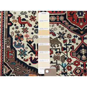 5'4"x9'8" Chiffon White, Vintage Persian Bakhtiar with Small Animal Figurines, Zero Pile, Sheared Low, Even Wear, Sides and Ends Professionally Secured, 100% Wool, Hand Knotted, Good Condition, Wide Runner, Oriental Rug FWR4704