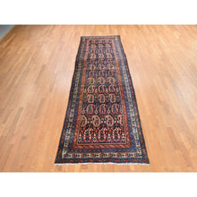 Load image into Gallery viewer, 3&#39;10&quot;x12&#39;5&quot; Midnight Blue, Antique Persian, Kurdish Village, Even Wear, Clean, Pliable And Soft Pile, Paisley Botteh Motif, 100% Wool, Hand Knotted, Wide Runner, Oriental Rug FWR471000