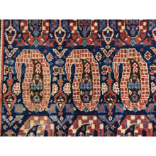 Load image into Gallery viewer, 3&#39;10&quot;x12&#39;5&quot; Midnight Blue, Antique Persian, Kurdish Village, Even Wear, Clean, Pliable And Soft Pile, Paisley Botteh Motif, 100% Wool, Hand Knotted, Wide Runner, Oriental Rug FWR471000