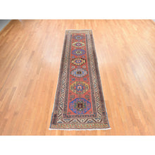 Load image into Gallery viewer, 3&#39;4&quot;x11&#39;2&quot; Prismatic Red, Antique Caucasian Kazak, Even Wear, Clean, Pliable And Soft Low Pile, 100% Wool, Hand Knotted, Runner, Oriental Rug FWR471012
