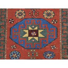 Load image into Gallery viewer, 3&#39;4&quot;x11&#39;2&quot; Prismatic Red, Antique Caucasian Kazak, Even Wear, Clean, Pliable And Soft Low Pile, 100% Wool, Hand Knotted, Runner, Oriental Rug FWR471012