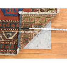 Load image into Gallery viewer, 3&#39;4&quot;x11&#39;2&quot; Prismatic Red, Antique Caucasian Kazak, Even Wear, Clean, Pliable And Soft Low Pile, 100% Wool, Hand Knotted, Runner, Oriental Rug FWR471012