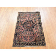 Load image into Gallery viewer, 3&#39;5&quot;x4&#39;9&quot; Blush Red, Antique Persian Sarouk, Even Wear, Clean, Pliable And Soft Pile, 100% Wool, Hand Knotted, Oriental Rug FWR471018