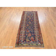 Load image into Gallery viewer, 3&#39;10&quot;x9&#39;10&quot; Navy Blue, Antique Persian, Kurdish Village, Even Wear, Clean, Pliable And Soft Low Pile, Paisley Botteh Design, 100% Wool, Hand Knotted, Wide Runner, Oriental Rug FWR471024