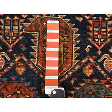 Load image into Gallery viewer, 3&#39;10&quot;x9&#39;10&quot; Navy Blue, Antique Persian, Kurdish Village, Even Wear, Clean, Pliable And Soft Low Pile, Paisley Botteh Design, 100% Wool, Hand Knotted, Wide Runner, Oriental Rug FWR471024
