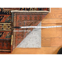 Load image into Gallery viewer, 3&#39;10&quot;x9&#39;10&quot; Navy Blue, Antique Persian, Kurdish Village, Even Wear, Clean, Pliable And Soft Low Pile, Paisley Botteh Design, 100% Wool, Hand Knotted, Wide Runner, Oriental Rug FWR471024