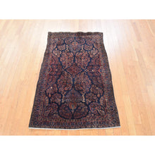 Load image into Gallery viewer, 3&#39;2&quot;x4&#39;8&quot; Midnight Blue, Antique Persian Sarouk, Even Wear, Clean, Pliable And Soft Pile, 100% Wool, Hand Knotted, Oriental Rug FWR471036