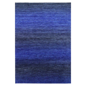 10'5"x14'6" Denim Blue, Pure Wool Modern Chiaroscuro Collection, Thick and Plush, Hand Knotted Oriental Rug FWR474018