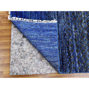 10'5"x14'6" Denim Blue, Pure Wool Modern Chiaroscuro Collection, Thick and Plush, Hand Knotted Oriental Rug FWR474018