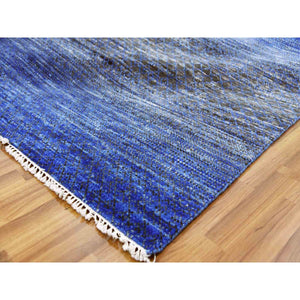 10'5"x14'6" Denim Blue, Pure Wool Modern Chiaroscuro Collection, Thick and Plush, Hand Knotted Oriental Rug FWR474018