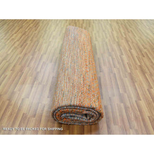 10'3"x14' Orange, Modern Chiaroscuro Collection Hand Knotted Thick And Plush, Pure Wool Oriental Rug FWR474120