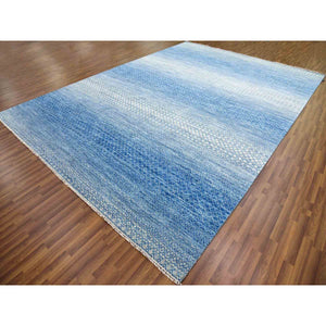 10'1"x14' Blue, Hand Knotted Modern Chiaroscuro Collection, Pure Wool Thick And Plush, Oriental Rug FWR474138