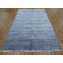 Load image into Gallery viewer, 6&#39;1&quot;x9&#39;1&quot; Denim Blue, Wool And Silk Hand Knotted, Modern Grass Design Gabbeh Densely Woven, Oriental Rug FWR474732