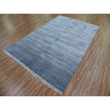 Load image into Gallery viewer, 6&#39;1&quot;x9&#39;1&quot; Denim Blue, Wool And Silk Hand Knotted, Modern Grass Design Gabbeh Densely Woven, Oriental Rug FWR474732