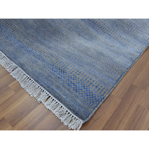 6'1"x9'1" Denim Blue, Wool And Silk Hand Knotted, Modern Grass Design Gabbeh Densely Woven, Oriental Rug FWR474732