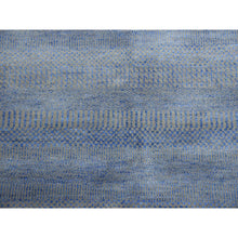 Load image into Gallery viewer, 6&#39;1&quot;x9&#39;1&quot; Denim Blue, Wool And Silk Hand Knotted, Modern Grass Design Gabbeh Densely Woven, Oriental Rug FWR474732