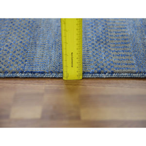 6'1"x9'1" Denim Blue, Wool And Silk Hand Knotted, Modern Grass Design Gabbeh Densely Woven, Oriental Rug FWR474732