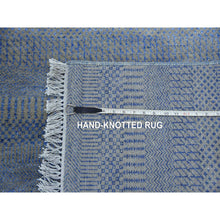 Load image into Gallery viewer, 6&#39;1&quot;x9&#39;1&quot; Denim Blue, Wool And Silk Hand Knotted, Modern Grass Design Gabbeh Densely Woven, Oriental Rug FWR474732