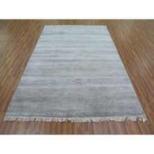 Load image into Gallery viewer, 6&#39;x9&#39;2&quot; Gray, Modern Grass Design Gabbeh, Densely Woven Wool And Silk Hand Knotted, Oriental Rug FWR474744