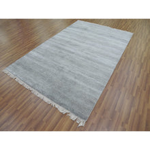 Load image into Gallery viewer, 6&#39;x9&#39;2&quot; Gray, Modern Grass Design Gabbeh, Densely Woven Wool And Silk Hand Knotted, Oriental Rug FWR474744