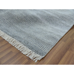6'x9'2" Gray, Modern Grass Design Gabbeh, Densely Woven Wool And Silk Hand Knotted, Oriental Rug FWR474744