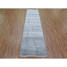 Load image into Gallery viewer, 2&#39;6&quot;x10&#39;2&quot; Gray, Densely Woven Wool And Silk Hand Knotted, Modern Grass Design Gabbeh, Runner Oriental Rug FWR474780