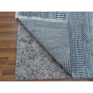 2'6"x10'2" Gray, Densely Woven Wool And Silk Hand Knotted, Modern Grass Design Gabbeh, Runner Oriental Rug FWR474780