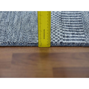 2'6"x10'2" Gray, Densely Woven Wool And Silk Hand Knotted, Modern Grass Design Gabbeh, Runner Oriental Rug FWR474780