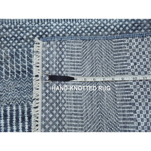 2'6"x10'2" Gray, Densely Woven Wool And Silk Hand Knotted, Modern Grass Design Gabbeh, Runner Oriental Rug FWR474780