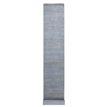 Load image into Gallery viewer, 2&#39;7&quot;x15&#39;5&quot; Shades of Blue, Modern Grass Design Gabbeh, Densely Woven Wool and Silk Hand Knotted, XL Runner Oriental Rug FWR474798
