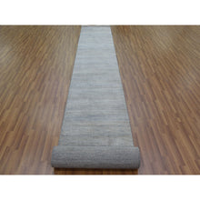 Load image into Gallery viewer, 2&#39;7&quot;x15&#39;5&quot; Shades of Blue, Modern Grass Design Gabbeh, Densely Woven Wool and Silk Hand Knotted, XL Runner Oriental Rug FWR474798